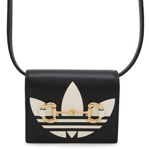 Gucci Shoulder Wallet Adidas Collaboration Horsebit Leather Black